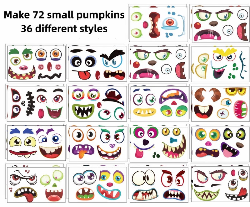 UDTAATO 72 Pack Halloween Pumpkin Decorating Stickers  Pumpkin Face Stickers in 36 Different Designs for Halloween Kids  Pumpkin Decorating Craft Kit for Kids Halloween Party Favors Supplies 36 Sheets (4 x6 ) - Image 2